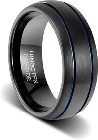 img 4 attached to 💍 Stylish 8mm Dark Blue Plated Tungsten Wedding Band by TUSEN JEWELRY - Double Grooved with Black Brushed Finish