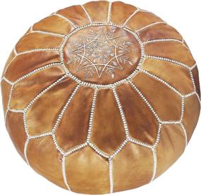 img 4 attached to 🪑 Fezcrafts Genuine Leather Round Ottoman: Hand Stitched, Unstuffed Moroccan Pouf Footrest for Living Room, Cocktail Seats – Cowskin, Tribal Bohemian Home Decor