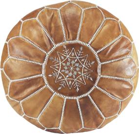 img 3 attached to 🪑 Fezcrafts Genuine Leather Round Ottoman: Hand Stitched, Unstuffed Moroccan Pouf Footrest for Living Room, Cocktail Seats – Cowskin, Tribal Bohemian Home Decor