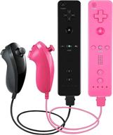 🎮 pgyfdal 2 pack remote controller and nunchuck joystick for wii/wii u console - gamepad bundle with silicone case and wrist strap for holiday gaming (black and pink) logo