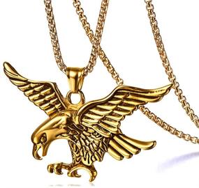 img 4 attached to Punk Rock Stainless Steel Winged Eagle Pendant Necklace - Mgutillart: A Bold Fashion Statement!