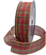 🎄 wired traditional red clarkston tartan plaid christmas ribbon with waterproof gold edge - 2 1/2" (#40) - 50 yards roll - floral & craft decoration - by royal imports logo