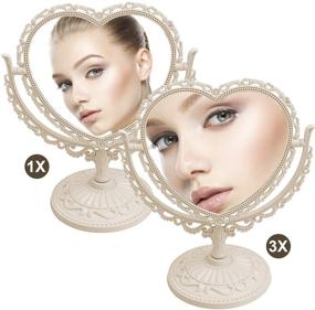 img 1 attached to Enhance Your Beauty Routine with the 7-Inch Heart-Shaped Double Sided Tabletop Vanity Mirror – Beige