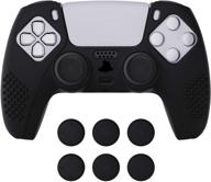 🎮 playstation 5 controller cover - extremerate playvital black 3d studded edition: anti-slip silicone skin with 6 black thumb grip caps - soft rubber case protector for ps5 wireless controller логотип