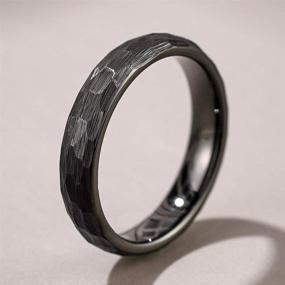 img 3 attached to THREE KEYS JEWELRY Black Brushed Tungsten Rings for Men and Women - Hammered Design - 4mm, 6mm, 8mm - Perfect for Engagement and Wedding Bands