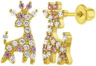 plated clear giraffe screw earrings logo