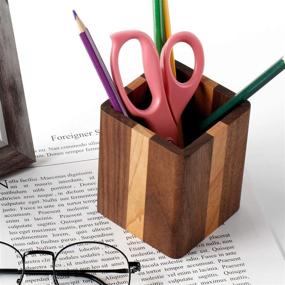 img 1 attached to 🖊️ Organize your Office Supplies with YOYAI Natural Wood Desk Pen Holder and Pencil Organizer