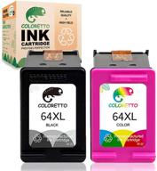 coloretto remanufactured hp 64xl printer ink cartridge combo pack - 1 black+1 color - envy photo 6220 6230 6232 6255 6258 7120 7130 7134 7155 7158 7164 compatible logo