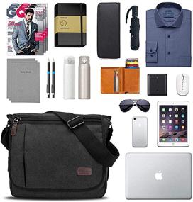 img 1 attached to Stylish Modoker Messenger Bag: 13 Inches Laptop Satchel Bags for Men, Canvas Shoulder Bag with Bottle Pocket