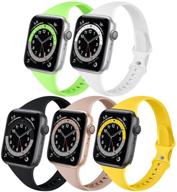 🌈 5 шт. узкий силиконовый спортивный ремешок для apple watch 38мм/40мм - совместим с iwatch series se 1/2/3/4/5/6 - зелено-яблочный/белый/черный/молочный чай/желтый логотип