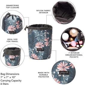 img 2 attached to 🌸 Jadyn B Navy Floral Cinch Top Compact Travel Makeup Bag and Cosmetic Organizer for Women