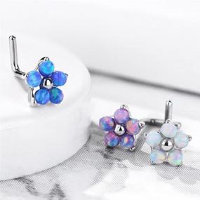 img 1 attached to 💎 Opal Flower L-Shaped Nose Screw Stud Set 20G Surgical Stainless Steel Top Body Piercing by MoBody: Impressive design and superior quality