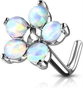 img 2 attached to 💎 Opal Flower L-Shaped Nose Screw Stud Set 20G Surgical Stainless Steel Top Body Piercing by MoBody: Impressive design and superior quality