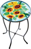 🌻 bright and cheerful sunflowers round glass top accent table - ideal for indoor and outdoor use - quick and easy assembly - made of metal and glass logo