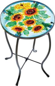 img 3 attached to 🌻 Bright and Cheerful Sunflowers Round Glass Top Accent Table - Ideal for Indoor and Outdoor Use - Quick and Easy Assembly - Made of Metal and Glass