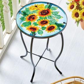 img 2 attached to 🌻 Bright and Cheerful Sunflowers Round Glass Top Accent Table - Ideal for Indoor and Outdoor Use - Quick and Easy Assembly - Made of Metal and Glass