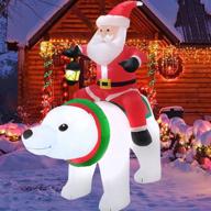 🎅 poptrend 6 ft outdoor led christmas decorations: santa claus riding a polar bear - festive holiday front yard and garden décor! logo