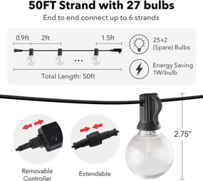 img 3 attached to ⭐ HBN 50-футовая наружная гирлянда с RGBW-пультом дистанционного управления, мультцветная с 52 LED-лампочками G40 (2 запасных), прочная и регулируемая яркость, класс защиты IP44 от влаги и возможность расширения, в комплекте пульт, 80 люмен