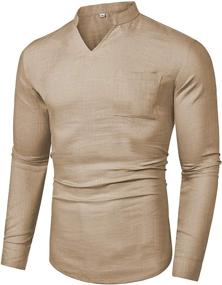 img 3 attached to LecGee Sleeve Henley Cotton Hippie Men's Clothing for Shirts