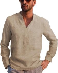 img 4 attached to LecGee Sleeve Henley Cotton Hippie Men's Clothing for Shirts