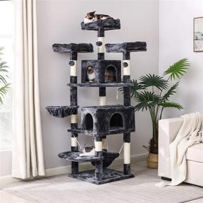 img 2 attached to BEWSIHOME Cat Tree: 66.3 Inch Multi-Level Large Cat Tower with Plush Top Perches, Sisal Scratching Post and Kitty Play House - A Complete Activity Center for Your Feline Friend (Model MMJ14)