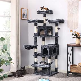 img 3 attached to BEWSIHOME Cat Tree: 66.3 Inch Multi-Level Large Cat Tower with Plush Top Perches, Sisal Scratching Post and Kitty Play House - A Complete Activity Center for Your Feline Friend (Model MMJ14)