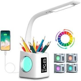 img 4 attached to Wanjiaone Study LED Desk Lamp: USB Charging, Calendar, Color Night Light & More!