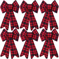 🎀 6-pack red buffalo plaid christmas bows - festive holiday wreaths & xmas velvet bows for christmas party decoration logo
