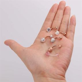 img 3 attached to 🌹 CZCCZC 14G Marble Stone Stainless Steel Belly Button Rings: Natural Mixed Stone Navel Rings for Women & Girls, Body Piercing Jewelry