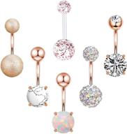 🌹 czcczc 14g marble stone stainless steel belly button rings: natural mixed stone navel rings for women & girls, body piercing jewelry logo