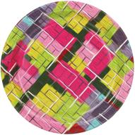 100-pack square oil disposable paper plates with colorful round design - ideal for everyday party supplies, appetizer, lunch, dinner, or dessert logo