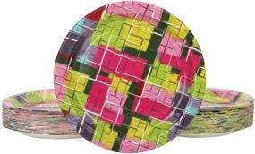 img 2 attached to 100-Pack Square Oil Disposable Paper Plates with Colorful Round Design - Ideal for Everyday Party Supplies, Appetizer, Lunch, Dinner, or Dessert