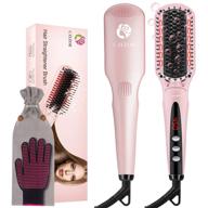 🌸 cayzor ionic hair straightener brush - professional ceramic hot comb with dual ionic generator, mch fast heating, anti-scald & auto temp lock (pink) logo