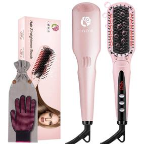 img 4 attached to 🌸 Cayzor Ionic Hair Straightener Brush - Professional Ceramic Hot Comb with Dual Ionic Generator, MCH Fast Heating, Anti-Scald & Auto Temp Lock (Pink)