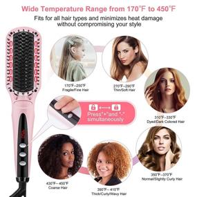 img 1 attached to 🌸 Cayzor Ionic Hair Straightener Brush - Professional Ceramic Hot Comb with Dual Ionic Generator, MCH Fast Heating, Anti-Scald & Auto Temp Lock (Pink)