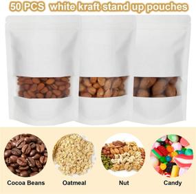 img 3 attached to 👜 Blisstime Reusable Kraft Stand Up Pouch Bags with Zip Lock, 50 Pack Paper Pouches featuring Matte Window and Tear-away Notch for Versatile Storage (3.9 X 5.9IN)