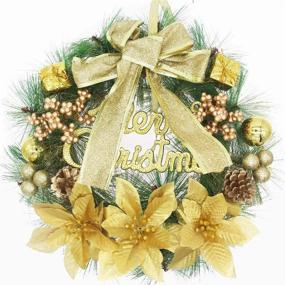 img 4 attached to H&W Christmas Wreath Door Wall Ornament Garland Decoration Bowknot - 15.7inch/40cm - Home Décor in Elegant Golden