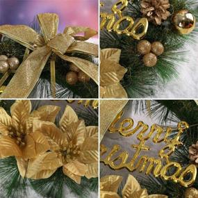 img 1 attached to H&W Christmas Wreath Door Wall Ornament Garland Decoration Bowknot - 15.7inch/40cm - Home Décor in Elegant Golden