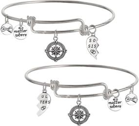 img 3 attached to 🌟 TISDA Best Friends Compass Bracelet Set with Half Broken Heart, Shiny Crystal Charm - Perfect for Teens!