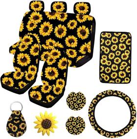 img 4 attached to 12-Piece Sunflower Car Accessories Set - Includes Front and Rear Bench Seat Cover, Steering Wheel Cover, Car Armrest Cover, Car Vent, Car Coaster - Easy to Install, Universally Fit for Auto Truck Van SUV
