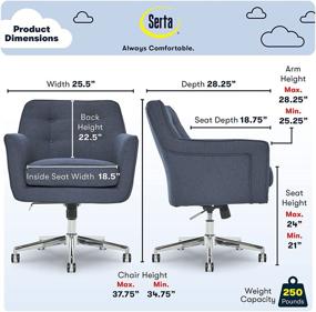 img 2 attached to 💺 Blue Serta Ashland Ergonomic Home Office Chair: Memory Foam Cushioning, 360-Degree Mobility, Chrome-Finished Stainless Steel Base