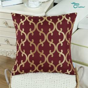 img 2 attached to CaliTime Set of 2 Decorative Throw Pillow Covers for Couch 🛋️ Sofa, Modern Quatrefoil Geometric Trellis Chain Pattern, 18 X 18 Inches, Burgundy/Gold