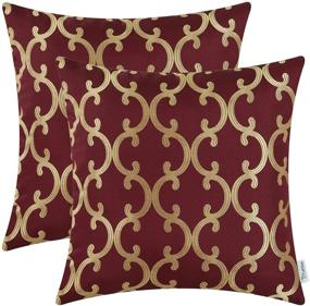 img 4 attached to CaliTime Set of 2 Decorative Throw Pillow Covers for Couch 🛋️ Sofa, Modern Quatrefoil Geometric Trellis Chain Pattern, 18 X 18 Inches, Burgundy/Gold