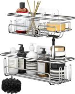 🚿 sus304 stainless steel shower caddy: 2 packs, soap dish, 11 hooks, no drilling bathroom storage shelves with strong adhesive - ideal for bathroom, kitchen, college & living room logo