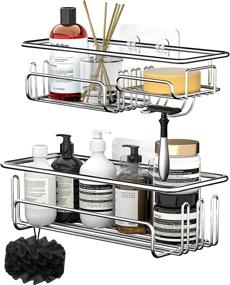 img 4 attached to 🚿 SUS304 Stainless Steel Shower Caddy: 2 Packs, Soap Dish, 11 Hooks, No Drilling Bathroom Storage Shelves with Strong Adhesive - Ideal for Bathroom, Kitchen, College & Living Room