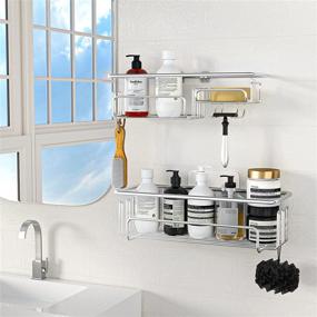 img 3 attached to 🚿 SUS304 Stainless Steel Shower Caddy: 2 Packs, Soap Dish, 11 Hooks, No Drilling Bathroom Storage Shelves with Strong Adhesive - Ideal for Bathroom, Kitchen, College & Living Room