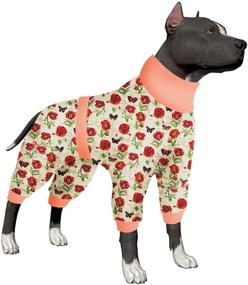 img 4 attached to 🐶 Reflective Strap Pullover Dog Onesie for Large Breeds - LovinPet Cherry Black Sateen Pajamas, Breathable and Elastic with Red Prints