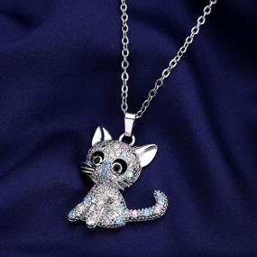 img 3 attached to 💎 Sparkly Silver Tone Rainbow Crystal Cat Pendant Necklace - Perfect Cat Lover Gift for Women, Teen Girls and Daughters!