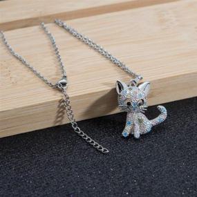 img 1 attached to 💎 Sparkly Silver Tone Rainbow Crystal Cat Pendant Necklace - Perfect Cat Lover Gift for Women, Teen Girls and Daughters!