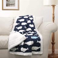 🐋 lush decor, navy whale throw blanket with ocean animal print, reversible fuzzy sherpa - 60” x 50”, 60&#34; x 50&#34; logo